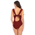 thumbnail image 3 of Ruffle One Piece Swimsuits for Women V Neck Ruched Monokini Bathing Suits, 3 of 3