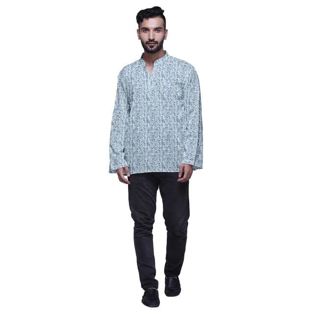 Atasi Kurta Décontractée Imprimée à Col Chinois Chemise Ethnique Kurta Courte pour Homme Tunique