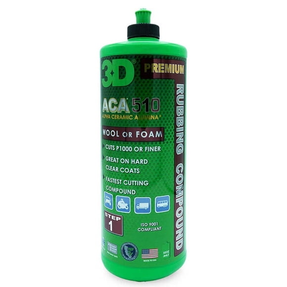 3D ACA Premium Rubbing Compound is specifically formulated to quickly cut sanding marks out of hard clearcoats and other hard paints, coatings, and materials