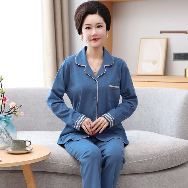 REDHOTYPE Femmes Matures Mode Imprimé Pyjama pour Dames Manches Longues Pantalon Long Coton Grande Taille Col Rond Tenue de Détente Ensemble Deux Pièces