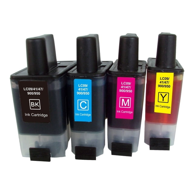 L-ink Compatible Ink Set LC41 (LC-41) with four rectangular ink cartridges in black, cyan, magenta, and yellow, each with color-coded labels, designed for Brother printers to deliver economical, clear, and crisp printing consumables.