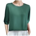 thumbnail image 1 of Plebaso Hauts à Col Rond à Manches Mi-Longues pour Femmes, Blouses Amples Décontractées d'Été, Hauts Élégants de Couleur Unie pour Femmes, 1 of 3