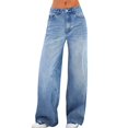 thumbnail image 2 of Weiqiqre Jeans for Womens Fall Fashion 2024 Mid Waisted Ripped Stretch Button Straight Full Length Pants On Sale, 2 of 9