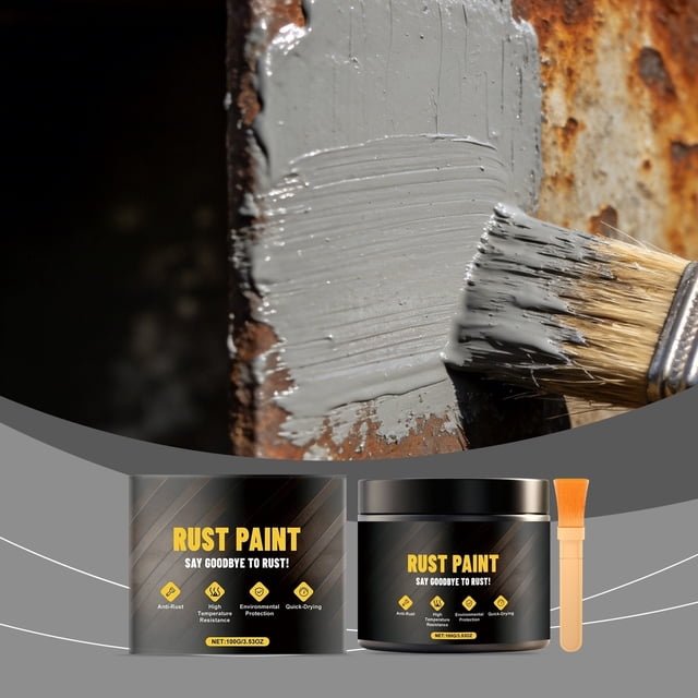 Rust Converter Paint with Brush Gray Anti Rust Coating and Plastic Can for Metal Steel Iron Equipment and Outdoor Tools 100g