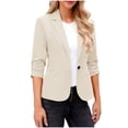 thumbnail image 2 of Womens Casual Suit Blazers Open Front 3/4 Sleeve One Button Work Office Jackets Blazer Beige, 2 of 9