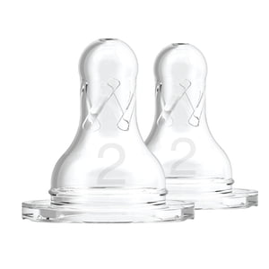 Dr. Brown's Natural Flow Anti-Colic Narrow Baby Bottle Nipple, Level 2 Medium Flow, 3m+, 100% Silicone, 2-Pack