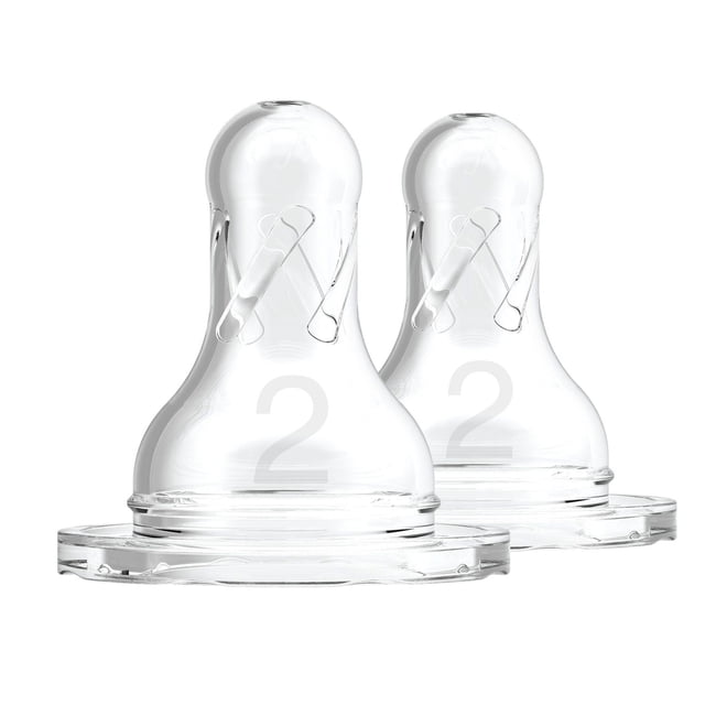 Dr. Brown's Nipple de biberon naturel anti-alcoolique Narrow, niveau 2 Débit moyen, 3m+, 100% Silicone, 2-Pack