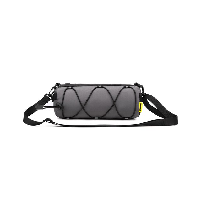ruzhgo Polyester Mountain Bike Handle Bar Bag Portable Detachable 2.4L Adjustable Reflective Strap Biking Riding Pouch Accessories Black Grey