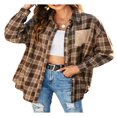 thumbnail image 1 of Femmes Veste à Carreaux Manches Longues Col Rabattu Fermeture Boutonnée Casual Tops Outwear, 1 of 7