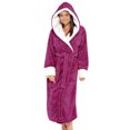 thumbnail image 3 of MAWCLOS Ladies Fuzzy Plush Bathrobe Hooded Sherpa Robes Solid Color Sleepwear Loose Lounge Long Sleeve Dressing Gown Rose Red L, 3 of 7