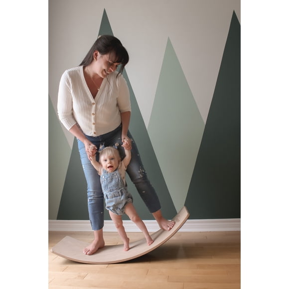Treasure Kids Wooden Wobble Balance Board, 35.5 Inch Rocker Board Natural Wood with Felt, Kids Toddler Teen & Adult, Open Ended Learning Toy, Yoga Curvy Board