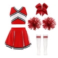 thumbnail image 1 of Aislor Robe de Cheerleading pour Filles Enfants Tenue d'Uniforme de Cheerleader et Couvre-Chef Ensemble de Chaussettes à Pompons Bourgogne Complet 8, 1 of 5