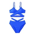 thumbnail image 1 of MIASHUI Girls 2 Piece Swimsuits Solid Spaghetti Strap Bikini Set Beach Bathing Suit,Blue,7-8 Years, 1 of 5