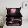 thumbnail image 3 of Geometric Abstract Bedding 3D Modern Glowing Square Plaid Comforter Set Pink Room Decor for Teen Girls, Neon Light Gradient Grid Bedding Comforter Sets King 3Pcs, Poppy Plaid Pink, 3 of 5