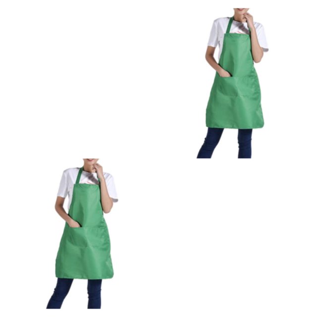 Transemion 12pcs Woman Apron With Pockets Efficient And Stylish Cooking Companion Adjustable Half-length Adult Apron Polyester green 2Set