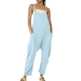 thumbnail image 2 of TrendOFT Womens Casual Summer Jumpsuit Fashion Yoga Square Neck Spaghetti Strap Rib Sleeveless Solid Athletic Womens Rompers One Piece Overalls Blue L, 2 of 7