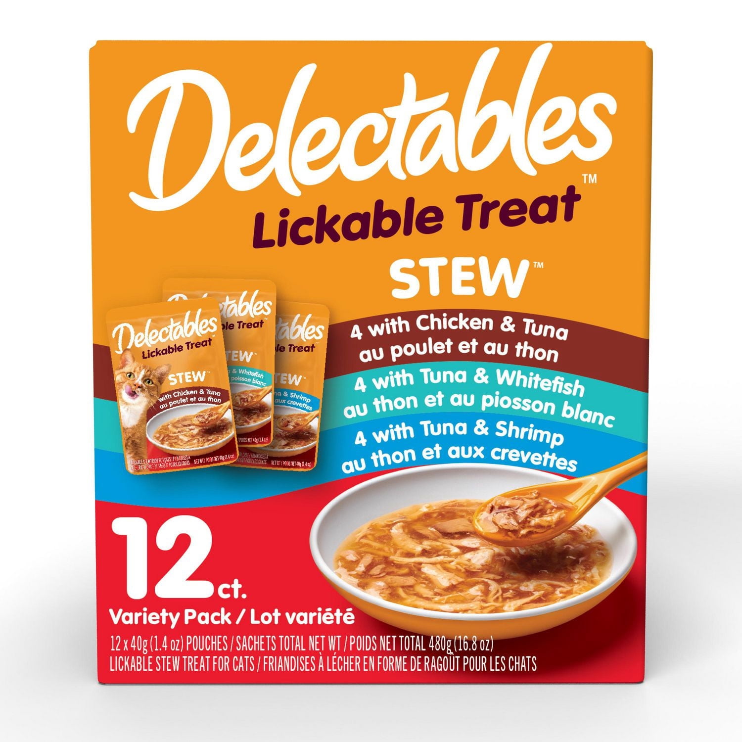 Delectables Friandises à Lécher en Forme de Ragoût pour Chats Lot Variété de 12