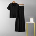 thumbnail image 2 of Ensembles Assortis de Détente pour Femmes, T-Shirts à Manches Courtes à Col Rond, Pantalons Amples à Jambes Larges, Pyjamas, Ensembles de PJs, Vêtements d'Été pour Femmes, 2 of 4
