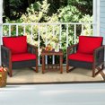 thumbnail image 4 of Gymax Ensemble de Conversation de Patio en Rotin Osier 3 Pcs Ensemble de Meubles d'Extérieur avec Coussin Rouge, 4 of 10