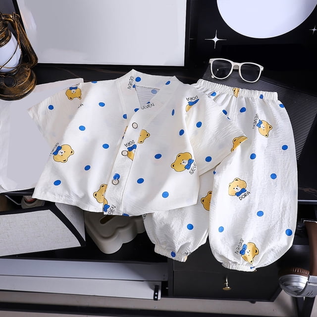 Soft Cloud Print Summer Pajama Set For Girls And Boys Comfortable Short Sleeve Loungewear For Toddler