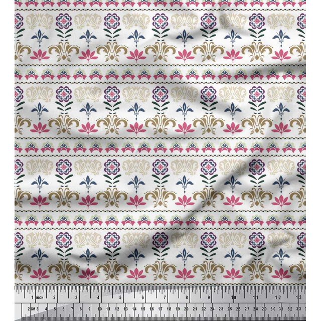 Soimoi Poly Georgette Fabric Leaves & Floral Block Print Sewing Fabric Yard 52 Inch Wide