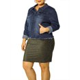 thumbnail image 4 of GRACE & GRANDEUR Women's Plus Size Washed Button Front Frayed Denim Jacket Dark Blue 2X, 4 of 7