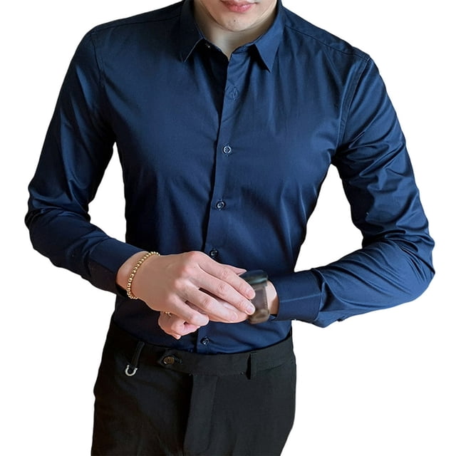 Men Business Shirt Button Placket Long Sleeve Lapel Solid Color Single-breasted Warm Soft Cardigan Plus Size Spring Shirt Men Clothes