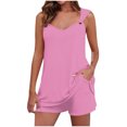 thumbnail image 1 of Yuyuzo Womens Lounge Sets Two Piece Square Neck Tank Tops Wide Leg Shorts with Pockets Matching Outfits, 1 of 7