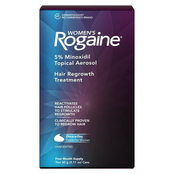 Rogaine Hair Growth Treatment for Women, Daily Hair Loss & Thinning Treatment, 5% Minoxidil Foam - 4 Month Supply, 2x 60 grams.