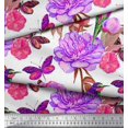 thumbnail image 3 of Soimoi Purple Modal Satin Fabric Hummingbird,Insect & Floral Print Fabric by Yard 42 Inch Wide, 3 of 3