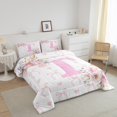 thumbnail image 3 of Erosebridal Girls Monogrammed Bedding Queen Comforter Set, Pink Rose Down Comforter, Initial Letter T Decor, Reversible 3pcs, 3 of 8