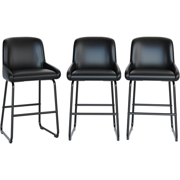 Tabourets de Bar Hauteur Comptoir Ensemble de 3 en Cuir PU avec Dossier et Repose-Pieds Sans Accoudoirs pour Îlot de Cuisine 36-39 Po Noir