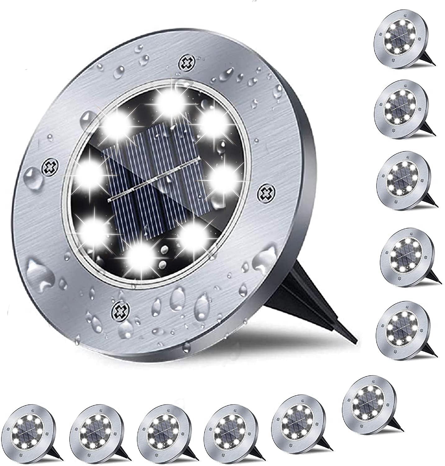 Solar Ground Lights, 12 Packs 8 LED Solar Garden Lamp Waterproof In-Ground Outdoor Landscape Lighting for Patio Pathway Lawn Yard Deck Driveway Walkway White