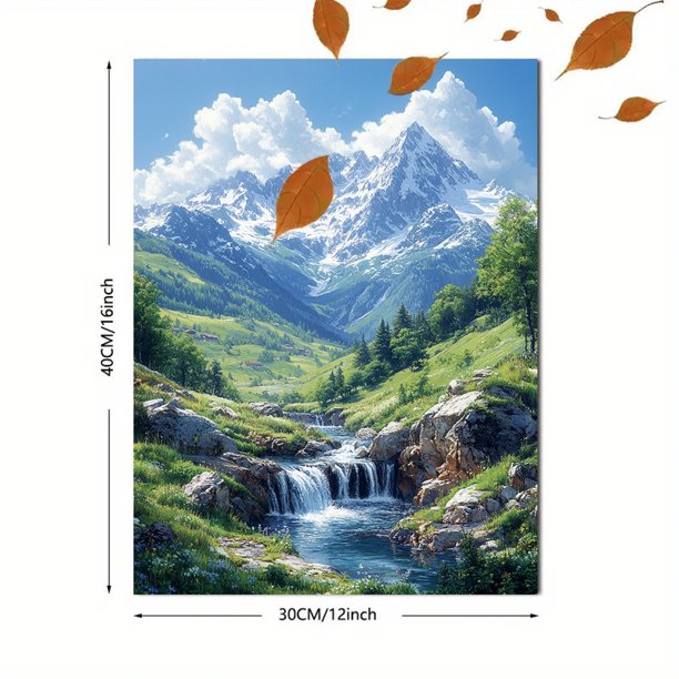 Qisvanset 2D Flat Majestic Mountain Landscape Wall Art, Snow