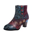 thumbnail image 2 of Women's Shoes Retro National-Style Splicing Mid Heel Zipper Short Leather Boots, 2 of 4
