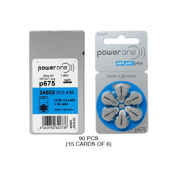 90 x Taille p675 PowerOne IMPLANT Plus Piles pour Prothèses Auditives Cochlear Conçues Spécialement pour les Prothèses Sonores à IMPLANT Cochlear et les Prothèses Auditives Haute Puissance.