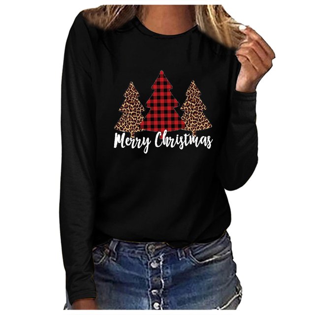 Blouse à Manches Longues Femme Haut de Noël Décontracté à Manches Longues Col Rond Chandail en Molleton Chandail Blouse