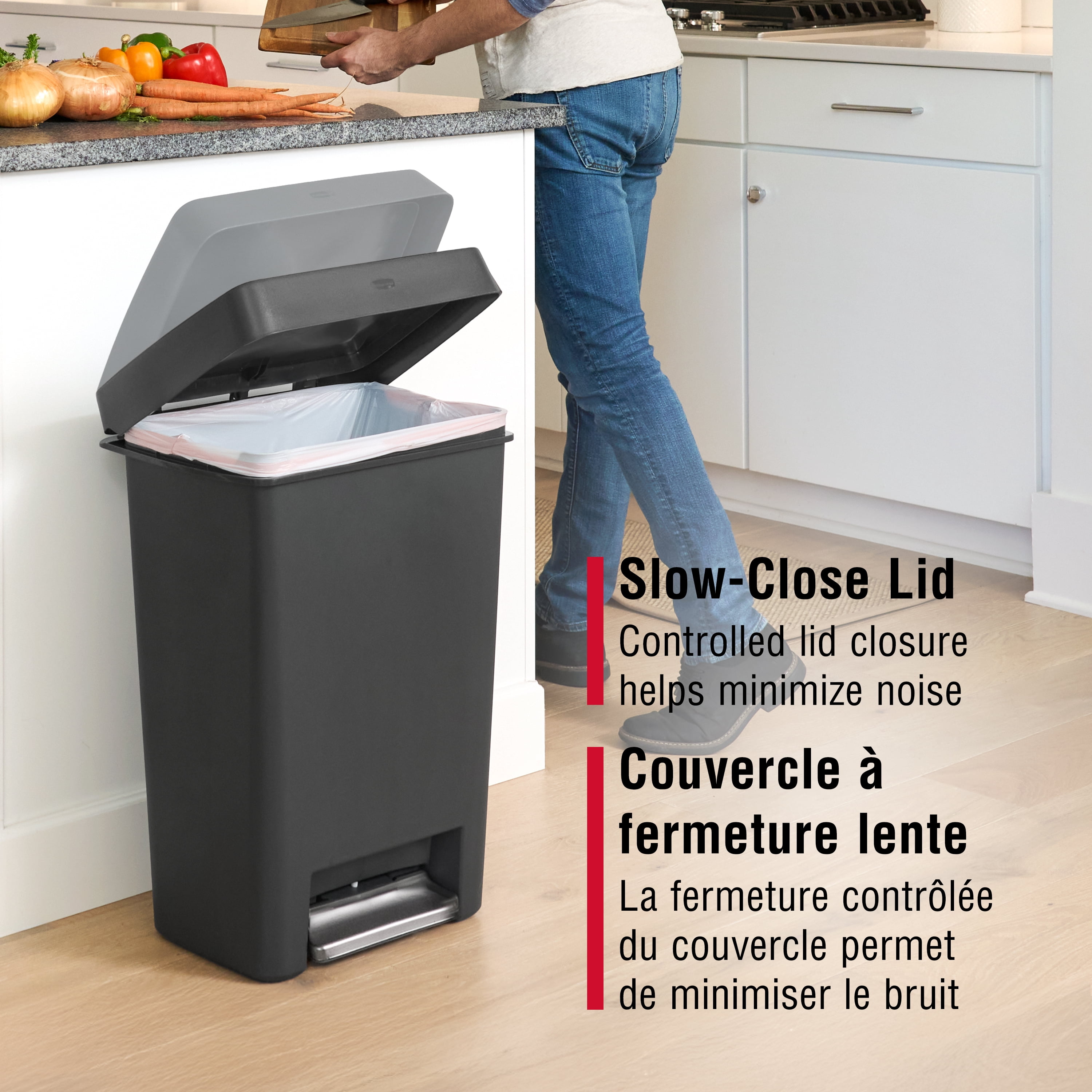 Rubbermaid 13 Gallon Step-On Kitchen Trash Can with Lid, Garbage Can, Charcoal Trash Container