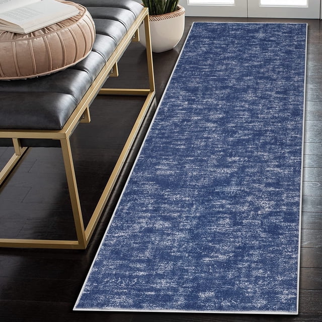 YUSAZENS 2 x 8 Modern Solid Area Rug Machine Washable, Non-Slip Low-Pile Door Mat for Entryway, Laundry, Soft Floor Mat for Home, Office, Living Room Blue