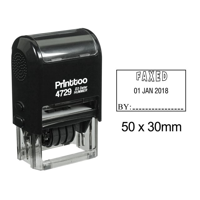 Printtoo Self Inking Dater Stamp With Faxed By Text And Sign Space Office Stationery Rubber Stamp-Black