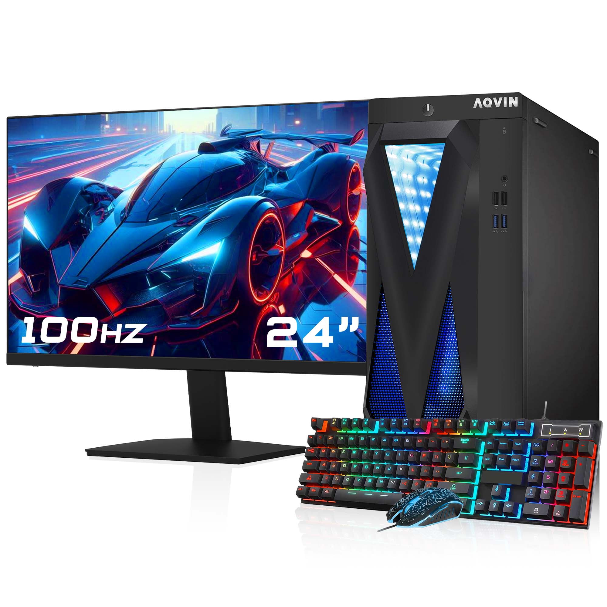 RGB Gaming PC Combo AQVIN | New 24" Monitor | GeForce GTX 1650 4GB | Intel Core i7 | 512GB SSD | 16GB DDR4 RAM | Windows 11 Pro (Refurbished)