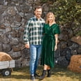 thumbnail image 2 of PatPat Family Matching Green Velvet Surplice Neck Ruffle-sleeve Dresses and Plaid Shirts Sets, 2 of 6