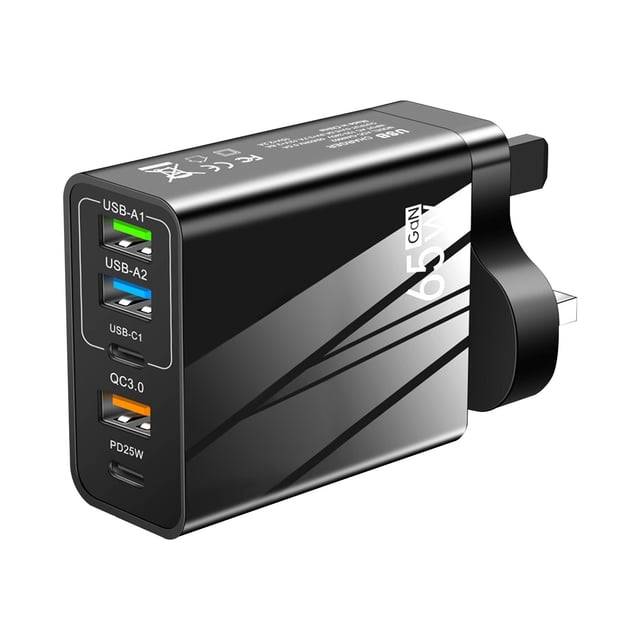 3.1A Type - C PD + 3USB Multi - Port Travel Charger - 65W Fast Charging, Automatic Recognition, Safe, Ideal for Travel, Charges Multiple Devices