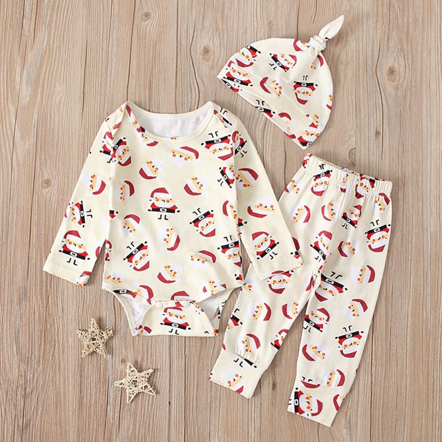 LSLJS Newborn Infant Baby Boys Girls Christmas Santa Romper+Pants+Hat Outfits, Christmas Outfits Set