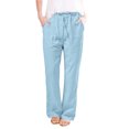 thumbnail image 1 of Timegard Womens Pants Plus Size Cotton Linen Straight Leg Elastic Waisted Drawstring Lounge Trousers, 1 of 5