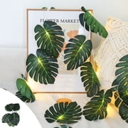 Vacemry LED Artificial Monstera Leaf Vine Lights, 20 LED String Lights with Realistic Tropical Palm Leaves, Battery Operated Rattan Vines for Bedroom Wall Decor, Home Office Balcony Party Wedding