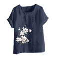 thumbnail image 4 of Cameland Hauts pour Femmes Col Rond Manches Courtes Imprimé Floral Chemise Ample, 4 of 5