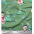 thumbnail image 1 of Soimoi Green Velvet Fabric Snowman & Tree Christmas Printed Fabric 1 Yard 58 Inch Wide, 1 of 5