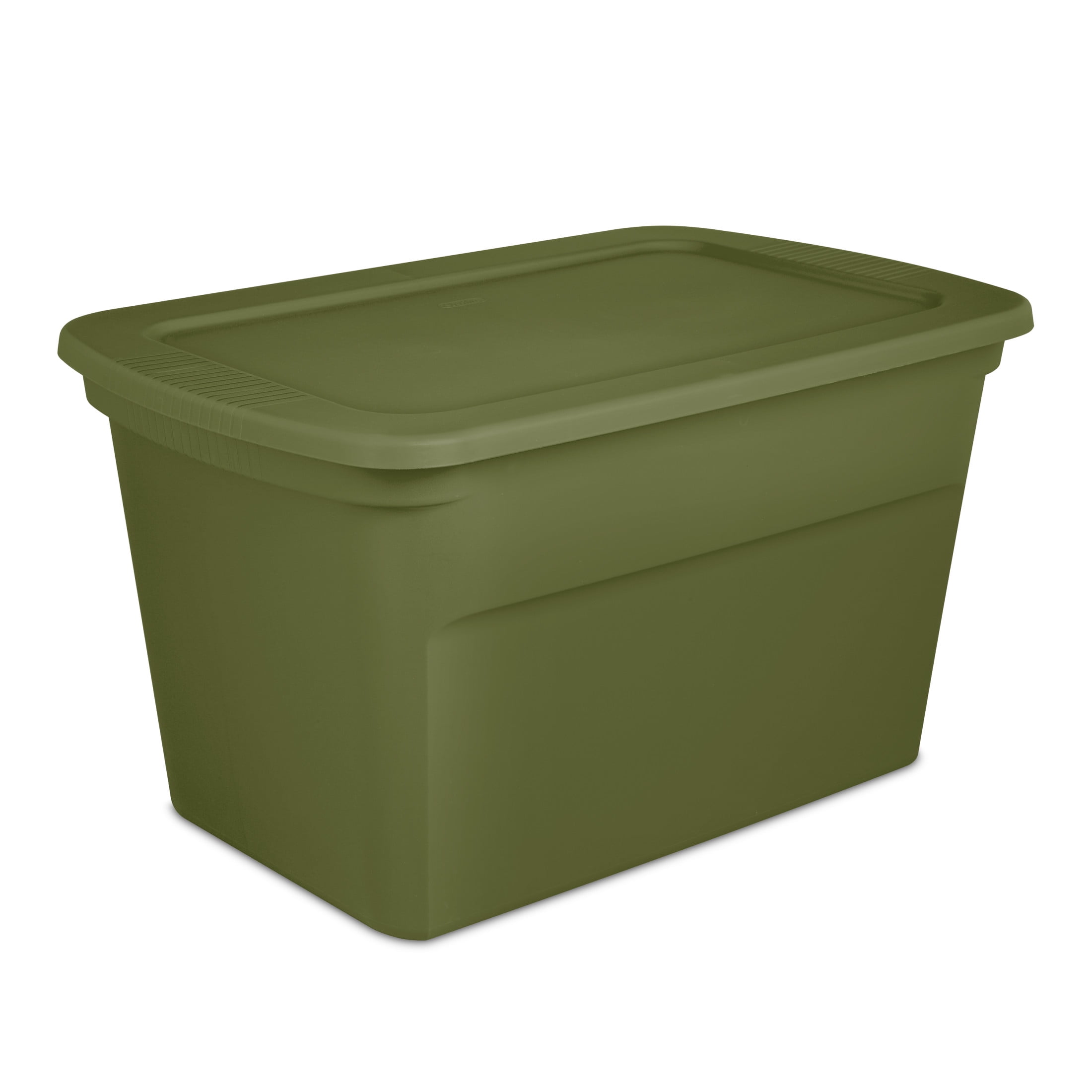Sterilite 114 Liter Tote, Large Plastic Storage Bin with Snap-on Lid, Stackable, Green