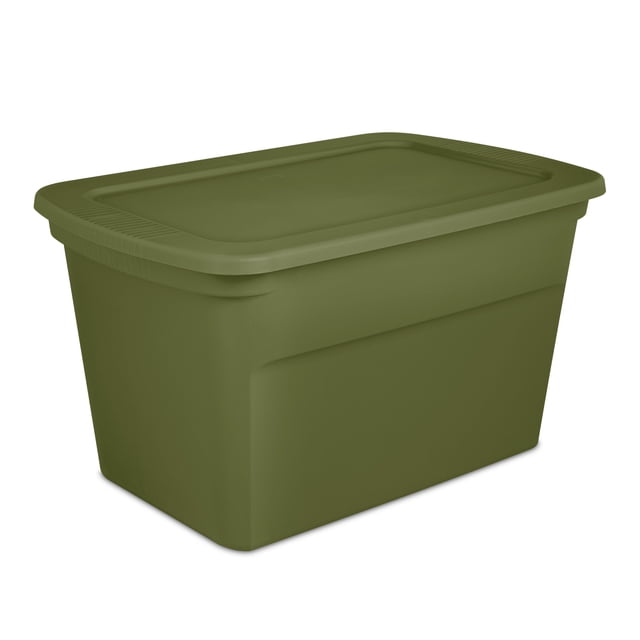 Sterilite 114 Liter Tote, Large Plastic Storage Bin with Snap-on Lid, Stackable, Green